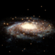 A computer-generated image of the Milky Way, with accurate positions of globular clusters (the bright yellow dots) in orbit around it.